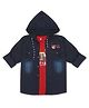 CAVIO Full Sleeves Fade Effect Hooded Shirt With Teddy Printed Tee - Navy Blue