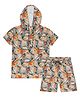 CAVIO  Half Sleeves  Abstract Design Printed  Hooded Tee With Coordinating Set - Peach