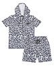 CAVIO Half Sleeves Doodle Art Printed Coordinating Hooded Tee & Shorts Set - Blue
