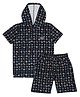 CAVIO Half Sleeves Mosaic Tile Pattern Coordinating  Shorts Set - Navy Blue