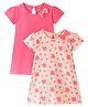 Babyhug 100% Cotton Half Sleeves Frock with Bow Applique Leaves Print Set of 2 - Pink & Peach