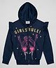 The Sandbox Clothing Co Full Sleeves Girl Printed With Glitter Embellished Text Hooded Sweatshirt - Navy Blue