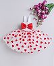 TINY MINY MEE Sleeveless Sequin Bow Applique & Crochet Bodice Embellished With Heart Printed Fit & Flare Dress - Red & White