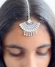 Pretty Ponytails Contemporary Oriental Ghungroo Detailed Broad Statement Maang Teeka - Sliver
