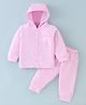 I Bears 100% Cotton Fleece Knit Full Sleeves Hooded Night Suit Moon Embroidery - Pink