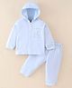 I Bears 100% Cotton Fleece Knit Full Sleeves Hooded Night Suit Moon Embroidery - Sky Blue