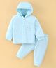 I Bears 100% Cotton Fleece Knit Full Sleeves Hooded Night Suit Moon Embroidery - Blue