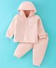 I Bears 100% Cotton Fleece Knit Full Sleeves Hooded Night Suit Moon Embroidery - Peach