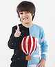 KNITCO Full Sleeves Hot Air Balloon Day & Night Colour Blocked Woven Designed Sweater - Navy Blue