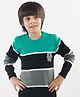 KNITCO Full Sleeves Colour Blocked Placement Astronaut Woven Designed Sweater - Green