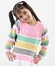 KNITCO Full Sleeves Striped With Frill Detailed Sweater Dress  - Pink