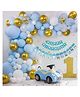 Bubble Trouble 1st Birthday Decoration Items Kit for boys with blue theme Set of 63 Items Blue white & gold Pack of 63
