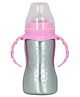 FANTASY INDIA World Baby Feeding Bottle in Stainless Steel rganic Kidz High Grade Stainless Steel 2 in 1 Sipper and Feeding Bottle with Silicone Nipple for Baby (Pink - 290 ml)