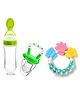 FANTASY INDIA Combo of Fruit And Food Nibbler Spoon Feeder and Rattle Teether- Green