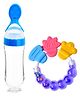 Fantasy India Silicone Squeezy Food Feeder Bottle With Spoon & Rattle Teether - Blue