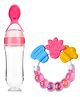 Fantasy India Silicone Squeezy Food Feeder Bottle With Spoon & Rattle Teether - Pink