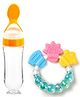 Fantasy India Silicone Squeezy Food Feeder Bottle With Spoon & Rattle Teether - Yellow