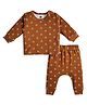 The Mom Store Full Sleeves  Bear Printed Tee With Coordinating Pajama Set - Brown
