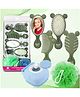 Majestique Grooming and Bath Kit  6 Piece Hair brush Hair Comb Face Mirror Ball Loofah with Silicon Bathing Brush Perfect for Grooming and Bathing Accessories for Baby Boys Girls Kids -Multicolor