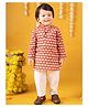 Baby Moo Full Sleeves Seamless Elephant Motif Printed & Enchanting Kantha Kurta With Pyjama - Red