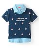 Babyhug 100% Cotton Knit Half Sleeves Overlap T-Shirt with Boat Graphics - Blue