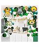 Special You Jungle theme birthday decoration items for kids includes Animal Foil balloons Artificial Leaves Dark Green White, Pastel Green Gold balloons and Green vines-Pack of 70 Items