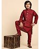 P-MARK Full Sleeves Solid Kurta Pyjama & Scallop Design Sequin Self Embroidered Jacket - Maroon