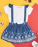 YU by Pantaloons Half Sleeves Solid Tee With Schiffli Embroidered Dungaree Dress - Dark Blue