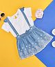 YU by Pantaloons Half Sleeves Solid Tee With Schiffli Embroidered Dungaree Dress - Light Blue