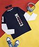 YU by Pantaloons Full Sleeves Placement Edition Text Printed Cut And Sew Detailed Tee - Navy Blue