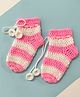 Little Peas Handmade Colour Block Detailed & Striped Pattern Woollen Socks -  Light Pink & White