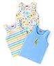Babyhug 100 % Cotton Sleeveless Sando Vests  Stripes & Leopard Print Pack of 3- Blue Yellow & White