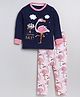 Little Marine Full Sleeves Flamingo Printed Night Suit - Blue