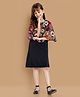 Little Marine Cap Half Sleeves Floral Printed Dress - Black