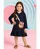 Little Marine Full Sleeves Teddy Printed With Frill Hem Detailed Hooded Dress - Blue