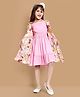 Little Marine Full Sleeves Floral Printed Shrug With Solid Fit & Flare Midi Dress - Pink