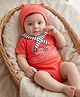 Babyoye 100% Cotton Knit with Eco Jiva Finish Half Sleeves Onesies with Text Embroidery - Red