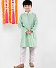 Pehanaava Full Sleeves Seamless Intricate Damask Style Woven Motif Designed Kurta With Pyjama - Aqua Green