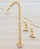 Pretty Ponytails Pearl Embellished Light Weight Maang Teeka & Earrings Set - Golden