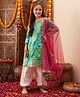 Cherry & Jerry Three Fourth Sleeves Bandhej Design & Goat Lace Embellished Kurta With Coordinating Salwar & Dupatta Set - Green