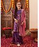 Cherry & Jerry Three Fourth Sleeves Floral Printed & Gota Lace Embellished  Kurta With Coordinating  Sharara &  Dupatta Set  - Purple