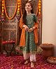 Cherry & Jerry Three Fourth Sleeves Floral Printed & Gota Lace  Embellished  Kurta With Coordinating Salwar & Dupatta  Set - Green