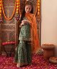 Cherry & Jerry Sleeveless Floral Printed & Gota Lace Embellished  Kurta With Coordinating Sharara & Dupatta Set  - Green