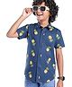 Pine Kids Cotton Woven Half Sleeves Pineapple Printed Shirts - Blue