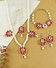 Asthetika Floral Kundan Stone Embellished Jewellery Set - Red & White