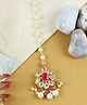 AsthetikaKundan Pearl Detailed Studded Handcrafted Maang Teeka - Pink Red & Golden