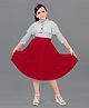 Fashion Dream  Georgette Cold Shoulder Three Fourth Sleeves Solid Dress - Grey & Red