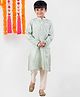 Pehanaava Full Sleeves Woven Striped Pattern Detailed & Motif Designed Kurta With Pyjama - Aqua Green