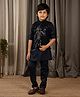 Ministitch Full Sleeves Solid Kurta & Pyjama With Sequin Embellished Jacket - Navy Blue
