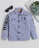 Ministitch Full Sleeves Text Printed  Denim Jacket  -  Airforce Blue